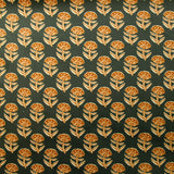 Velours ras imprimé ornement floral fond kaki foncé