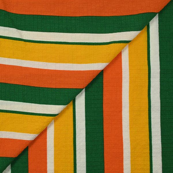 Viscose gaufrée imprimée rayée jaune, orange et vert