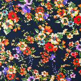 Viscose imprimée bouquet de fleurs de Sophie fond marine