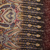 Viscose imprimée cachemire mauve, ocre et lie de vin
