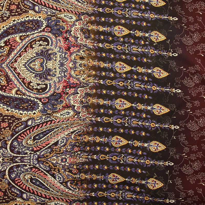 Viscose imprimée cachemire mauve, ocre et lie de vin