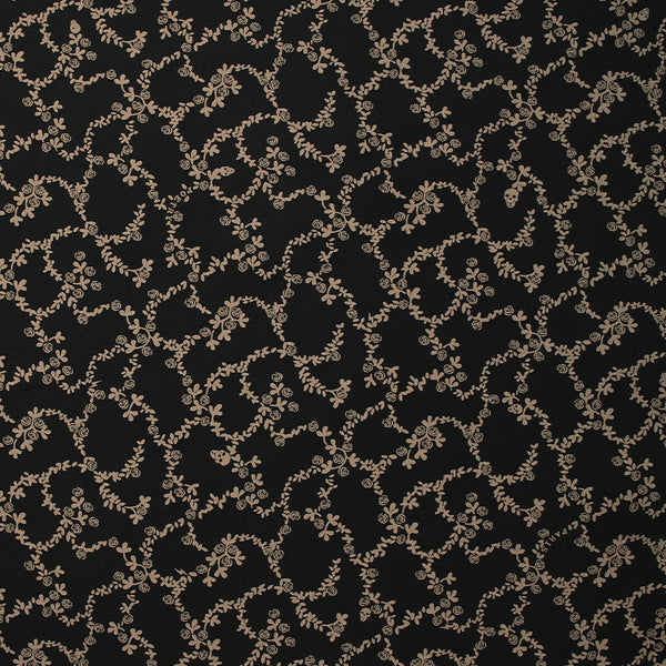 Viscose imprimée chaîne de fleurs fond noir