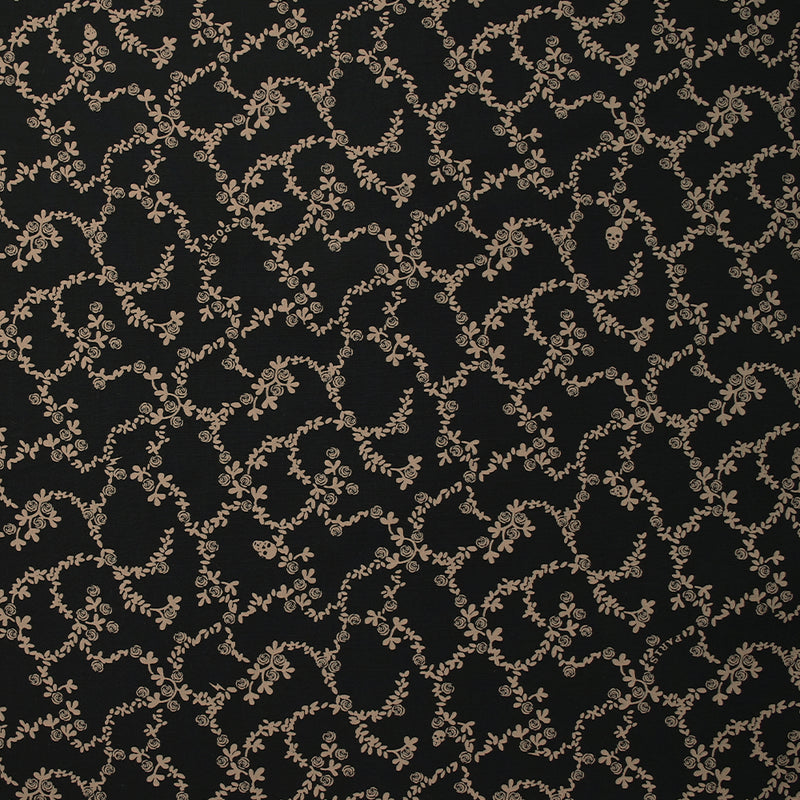 Viscose imprimée chaîne de fleurs fond noir