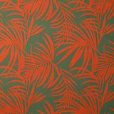 Viscose imprimée feuilles tropicales orange fond vert