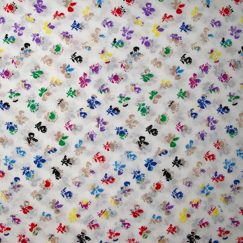 Viscose imprimée fleurs colorées fond blanc