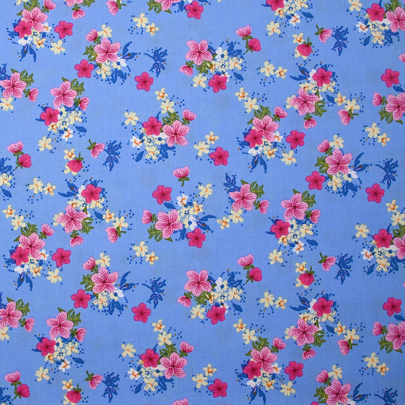 Viscose imprimée fleurs Marjolaine fond bleu
