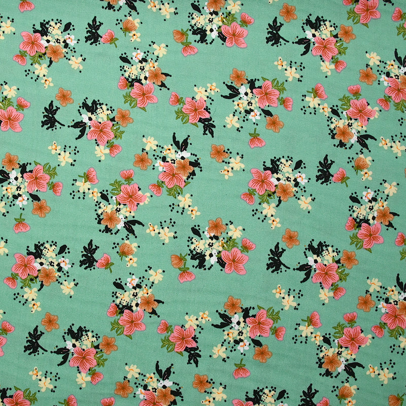 Viscose imprimée fleurs Marjolaine fond turquoise