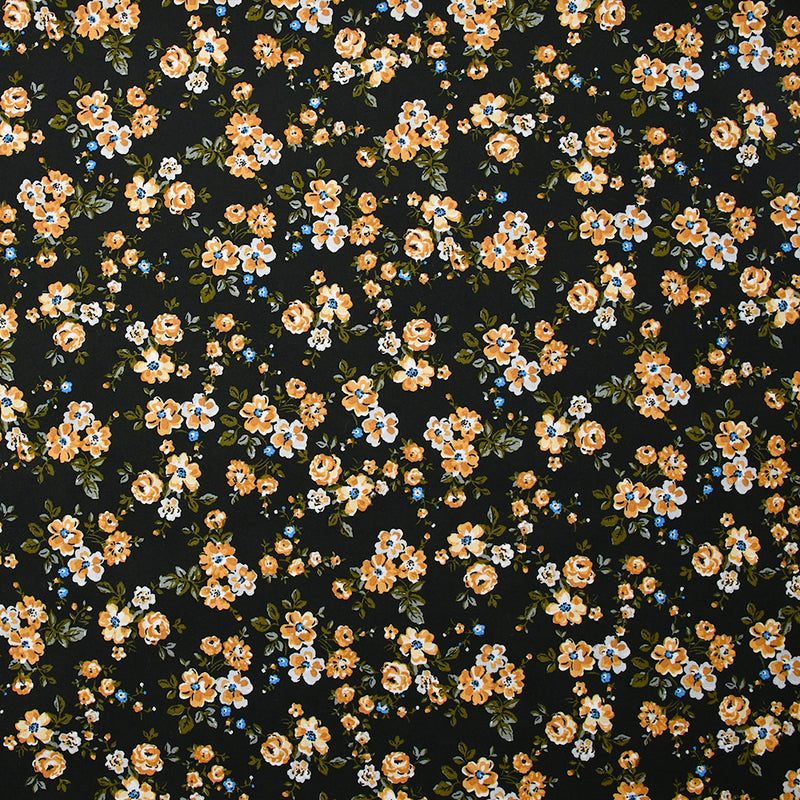 Viscose imprimée fleurs Pétunia fond noir