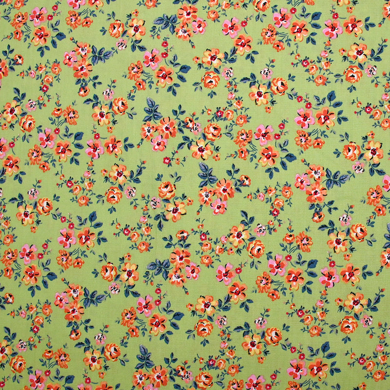 Viscose imprimée fleurs Pétunia fond vert