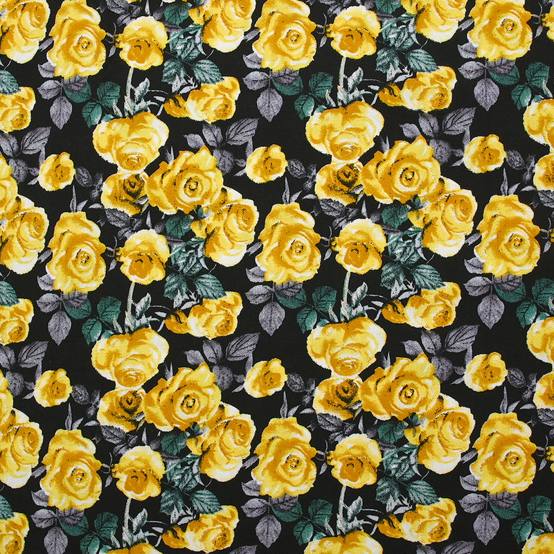Viscose imprimée fleurs Poppy jaune fond noir