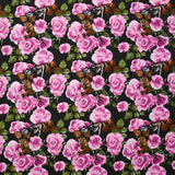 Viscose imprimée fleurs Poppy magenta fond noir