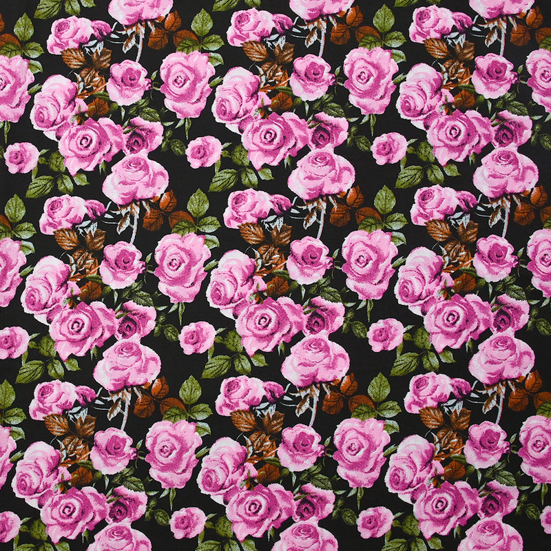 Viscose imprimée fleurs Poppy magenta fond noir