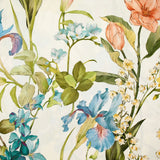 Viscose imprimée fleurs printanières bleues, jaunes et roses fond écru