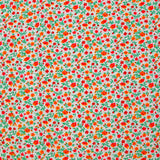 Viscose imprimée jardin secret rouge et orange fond blanc