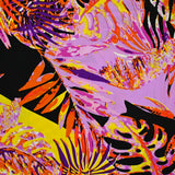 Viscose imprimée jungle jaune et violet fond noir