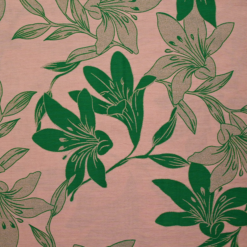 Viscose imprimée légère jungle flower vert fond rose