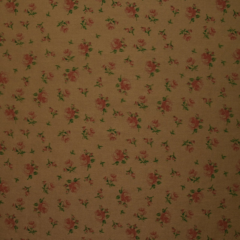 Viscose imprimée légère roses rouges fond marron