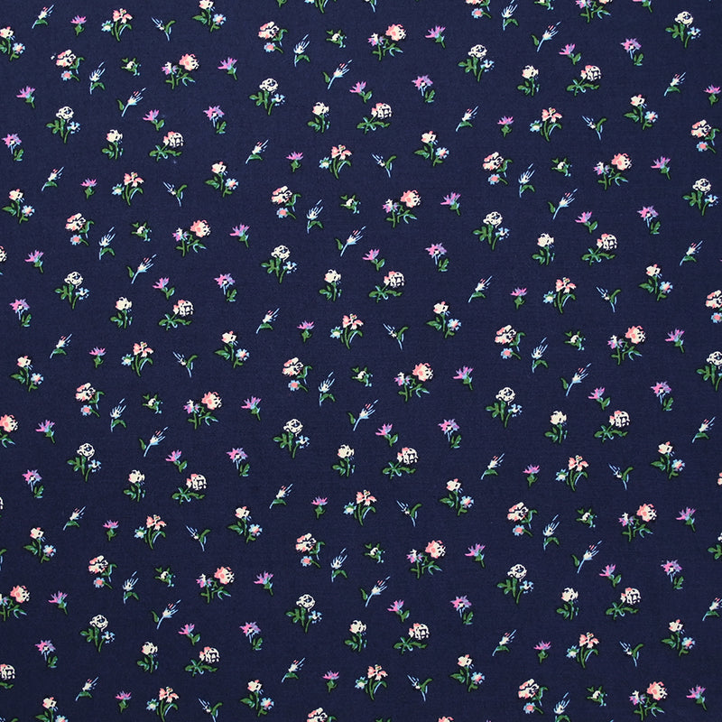 Viscose imprimée les fleurs volent fond marine