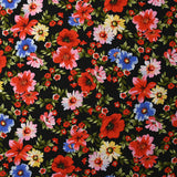 Viscose imprimée lien floral rouge fond noir