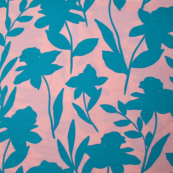 Viscose imprimée Linda bleu fond rose