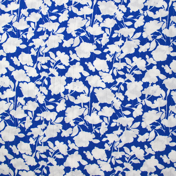 Viscose imprimée lurex le temps des fleurs fond bleu roi