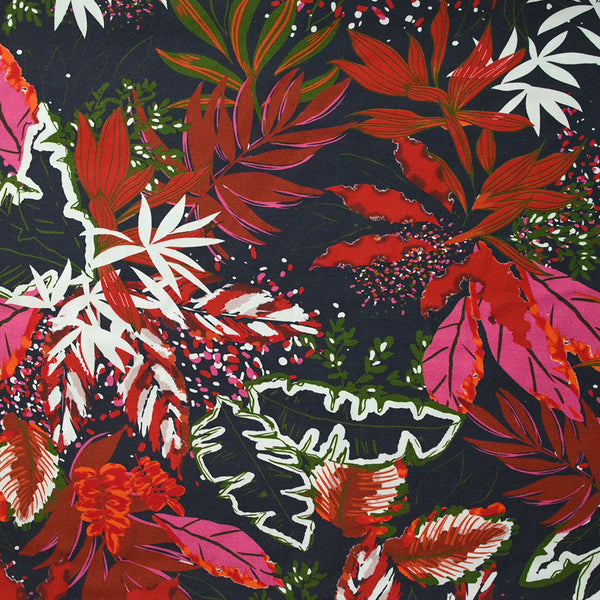 Viscose imprimée nature en fête brique et rose fond anthracite