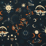 Viscose imprimée nuit astrale fond bleu nuit