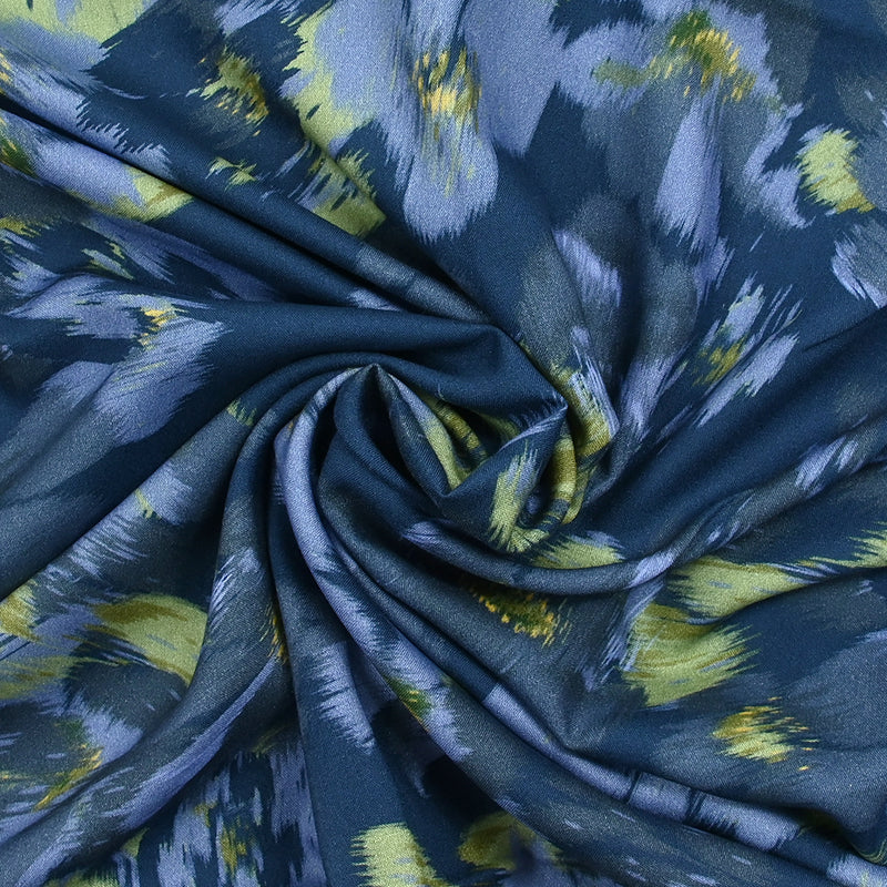 Viscose imprimée ondes de fleurs fond bleu foncé