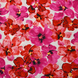 Viscose imprimée peinture florale rouge et rose fond blanc
