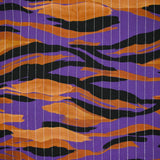 Viscose imprimée rayé lurex argent flamme marron fond violet