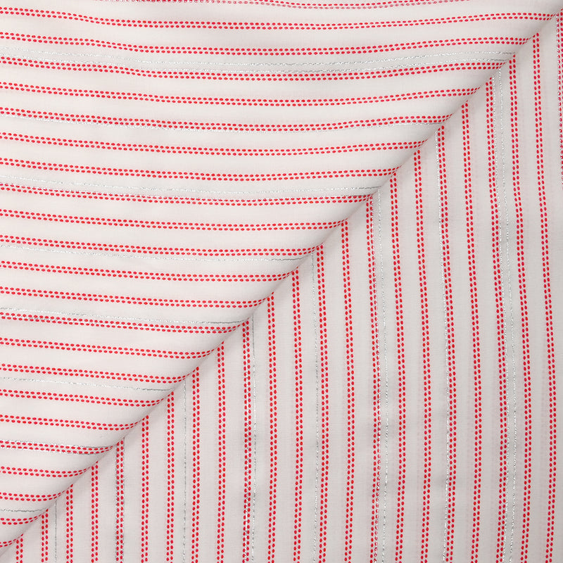 Viscose imprimée rayures à pois rouge et lurex fond blanc
