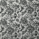 Viscose imprimée roses et colibris fond gris clair