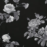 Viscose imprimée roses grises fond noir
