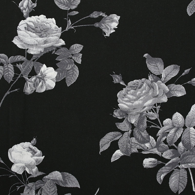 Viscose imprimée roses grises fond noir