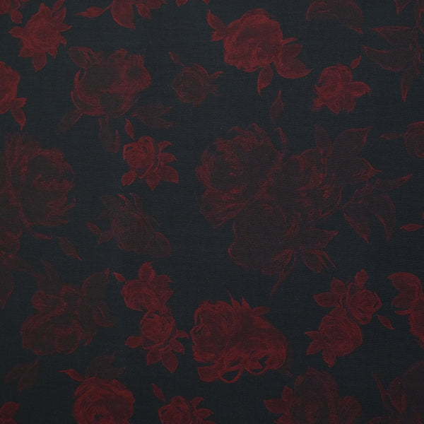 Viscose imprimée roses rouges fond noir