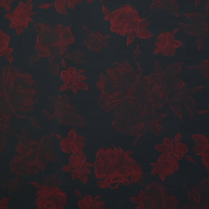Viscose imprimée roses rouges fond noir