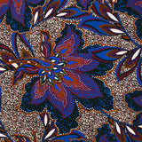 Viscose imprimée Salsa de fleurs lie de vin fond bleu