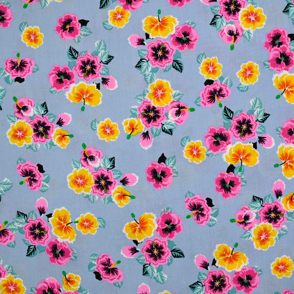 Lot De Coupons Tissu Fleurs Et Pois Bleu – Coton Neuf, 3 Coupons Assortis