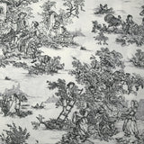 Viscose imprimée toile de Jouy noir fond blanc cassé