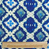 Printed viscose Trides and Blue Waves Ecru background