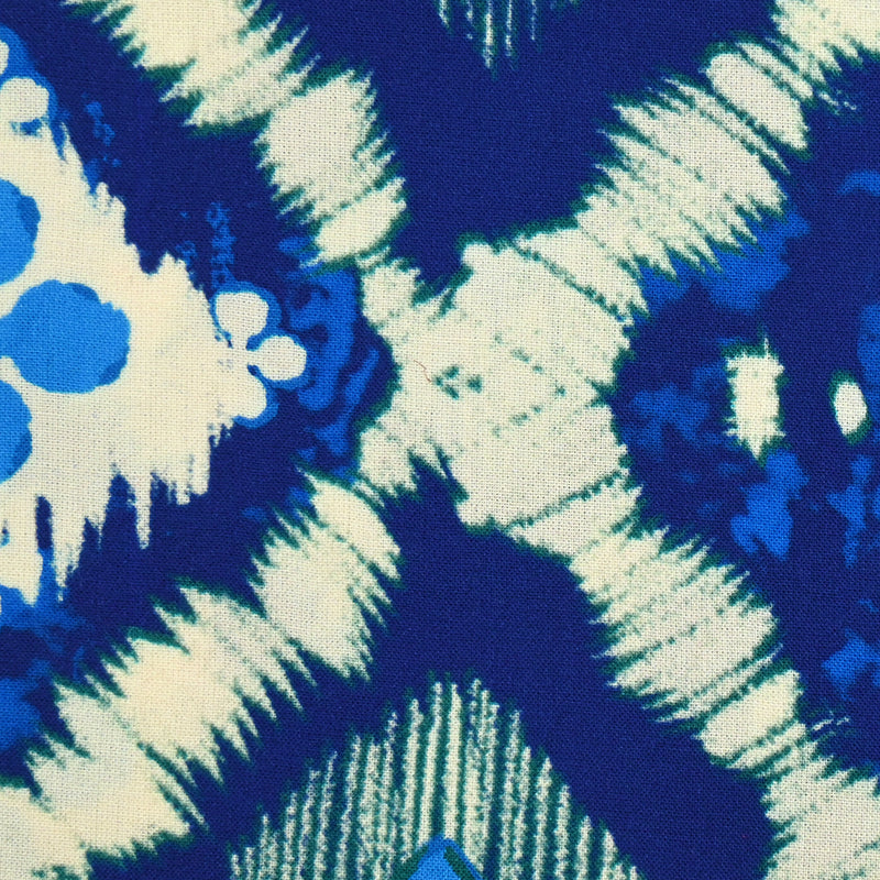 Printed viscose Trides and Blue Waves Ecru background