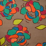 
Viscose tissée imprimée fleurs dessinées fond marron
