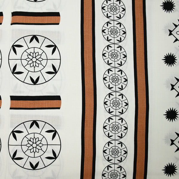 Viscose tissée imprimée rosace marguerite camel fond blanc