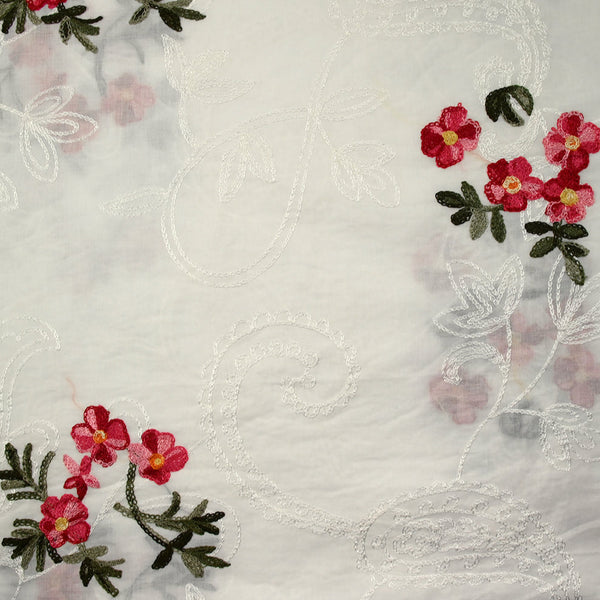 Voile de coton brodé Amanda fond blanc cassé