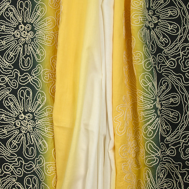Voile de coton brodé dégradé noir, blanc et jaune