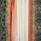 Voile de coton brodé dégradé noir, blanc et pêche