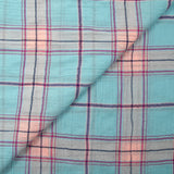 Voile de coton Lurex froissé à carreaux fond bleu ciel