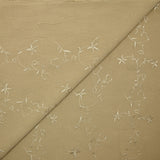Voile de polyester brodé fleurs et feuillages sable