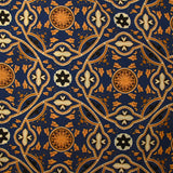 Voile de viscose imprimé arabesque et feuille fond marine