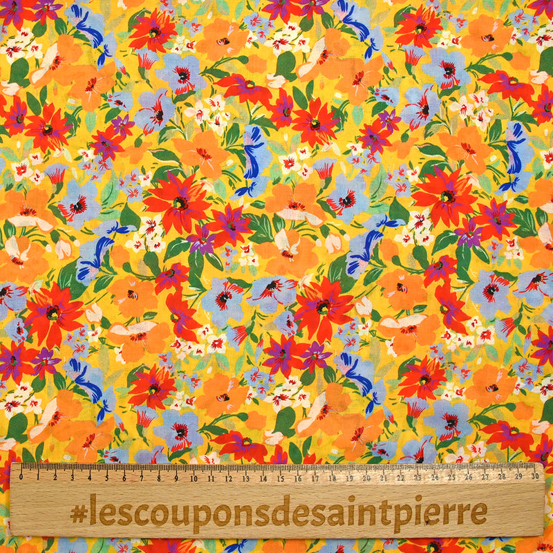 Viscose sail printed summer flowers yellow background